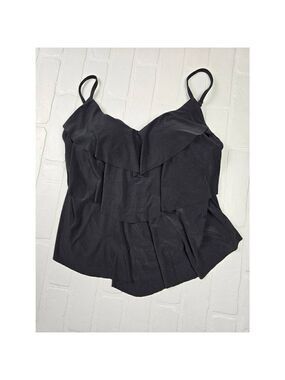 Aqua Green Black Tiered Tankini Top Small